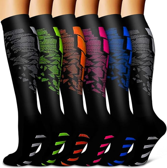BLUEENJOY Copper Compression Socks for Women & Men (6 pairs) - Best Support for Nurses, Running, Hiking, Recovery