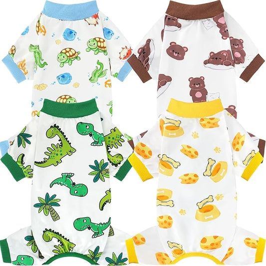 XPUDAC 4 Pack Dog Pajamas for Small Dogs, Puppy Clothes for Boy Girl Strechy Soft Pet Jumpsuit, Cat Onesie (X-Large)