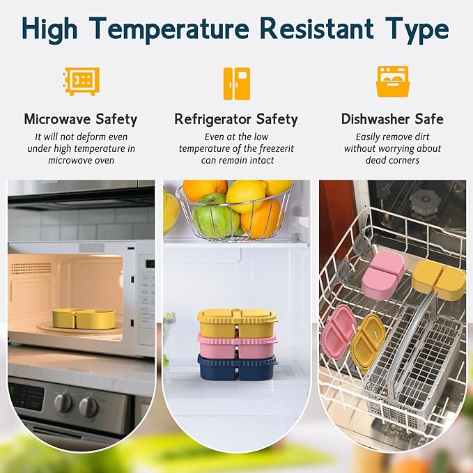 ICEROYCE 3 Pack Reusable Silicone Snack Containers with Lids, Meal Prep Containers 2 Compartments, Portable Silicone Food Storage Box for Picnic, Lunch, Office (3)