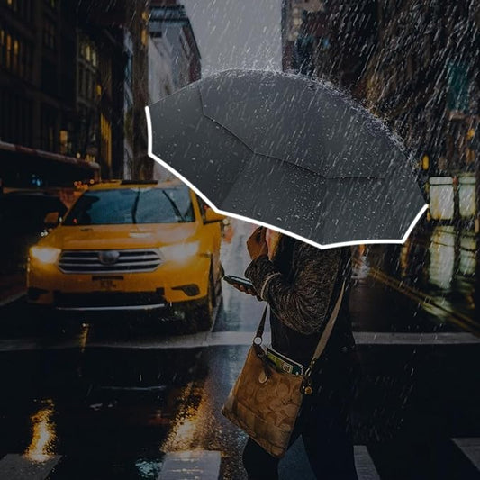 Urvoix Compact Golf Umbrellas Windproof, Travel Umbrella for Rain, 10 Ribs Aluminum Alloy & Fiberglass w/Reflective Stripe, Double Canopy Automatic Anti-bounce Close