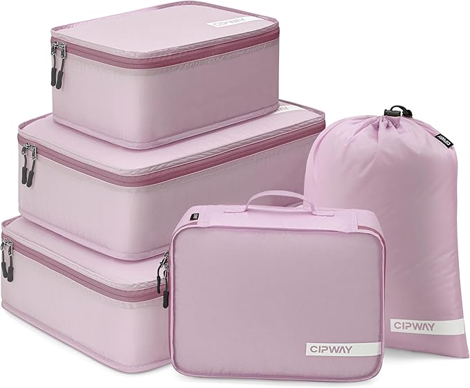 Cipway 5 Set Packing Cubes for Travel Suitcase Organizer for Accessories Luggage Carry On Suitcase Lightweight Mauve Pink