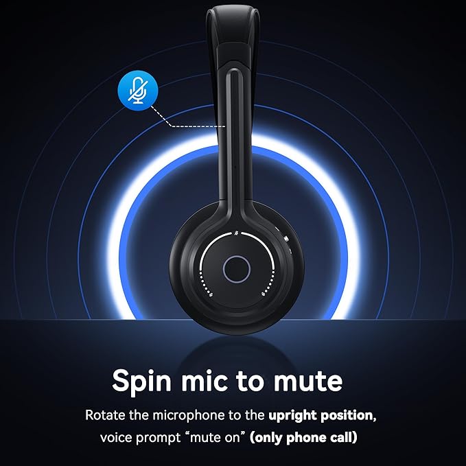 (2025 Upgraded) Wireless Headset with Mic for Work, Bluetooth Headset with Noise Canceling Microphone, Wireless Headphones with Mic and USB Dongle and Mute, Fit for Computer/PC/Teams