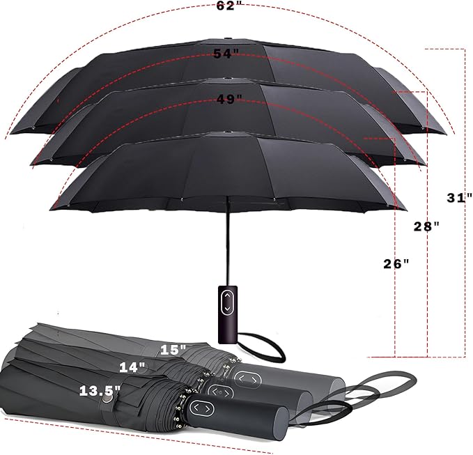 MRTLLOA 49/54/62 Inch Large Folding Golf Umbrella, Oversize Double Canopy Vented 10 Ribs Windproof Compact Travel Umbrellas for Rain