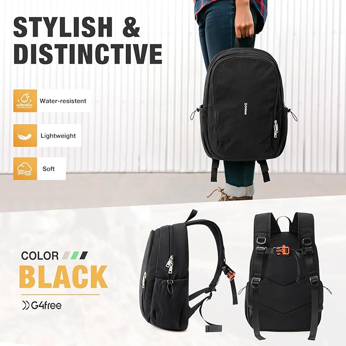 G4Free 15L Hiking Backpack Lightweight Water Resistant Daypack with Adjustable Chest Strap for Women Men, School College Backpack for Students, Travel Cycling Camping Daypack(Black)