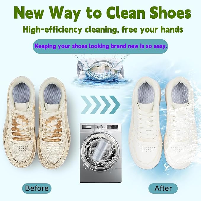 Shoe Bags for Washing Machine 2 Pcs XL, Shoe Laundry Bag for Washer 360°Deep Clean with Self-Locking Zipper, Effectively Protect Shoes Suitable for Sneaker, Tennis or Other Types(White)