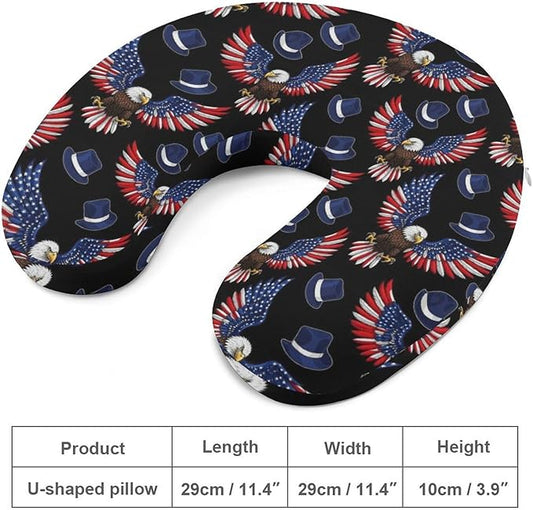 Travel Neck Pillow Memory Foam U Shaped Cushion Bald Eagle Patriotic American Flag, Washable Cover for Airplane Car Office Home Sleeping Pain Relief