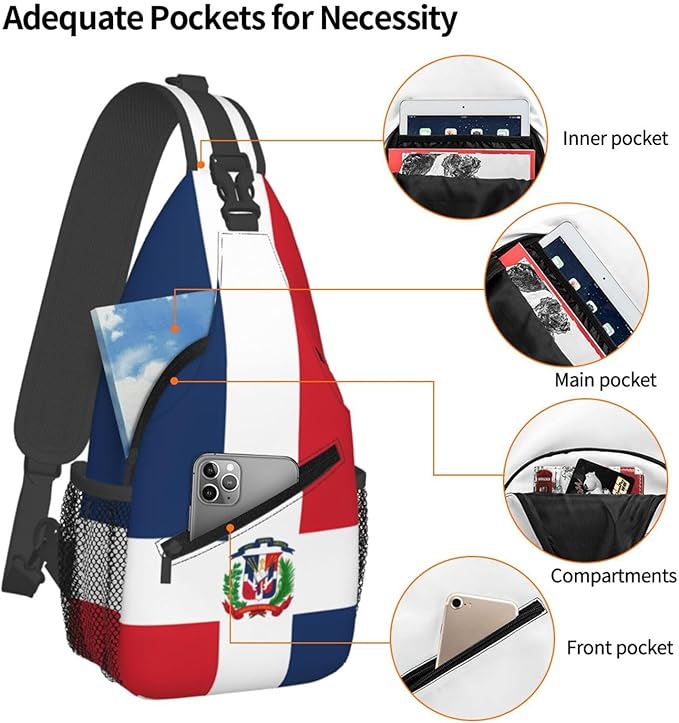 QFXUYNG Dominican Republic Flag Adult Sling Bag Unisex Chest Bags Crossbody Backpack Casual Daypacks Shoulder Bag for Women Men Cycling Hiking Travel