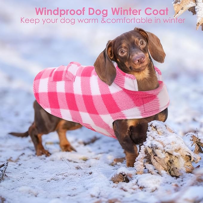 AOFITEE Dog Coat Plaid Dog Winter Coat for Small Dogs, Warm Dogs Jacket Christmas Sweater, Waterproof Pet Puffer Jacket, Reversible Pet Cold Weather Coats for Small Medium Large Pets, Pink M