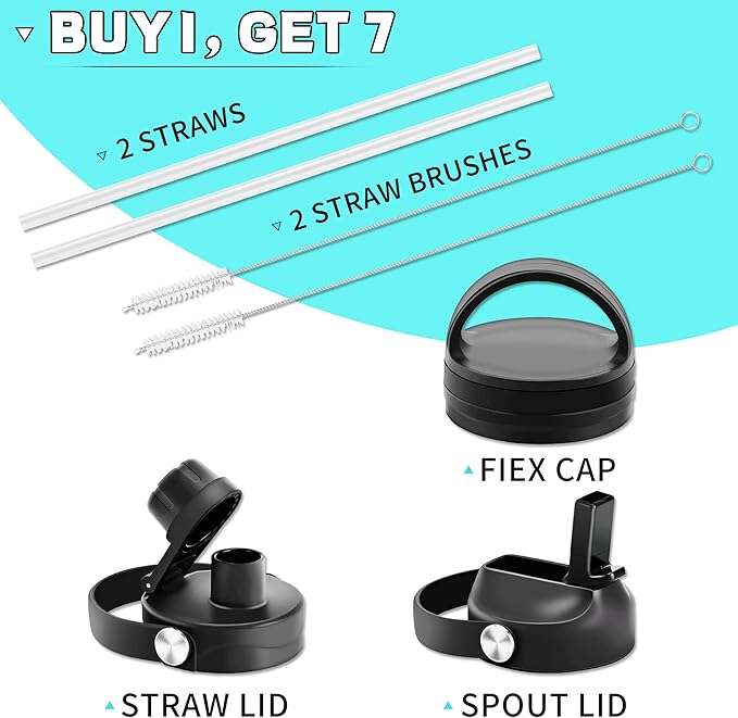 HYDROWION Vacuum Insulated Water Bottle, 40 oz Water Bottle fits in Car Cup Holder (Cold 48 hrs, Hot 24 hrs),Insulated Drinking Bottle with Straw Lid, Spout Lid and Flex Cap, Leakproof Travel Thermos