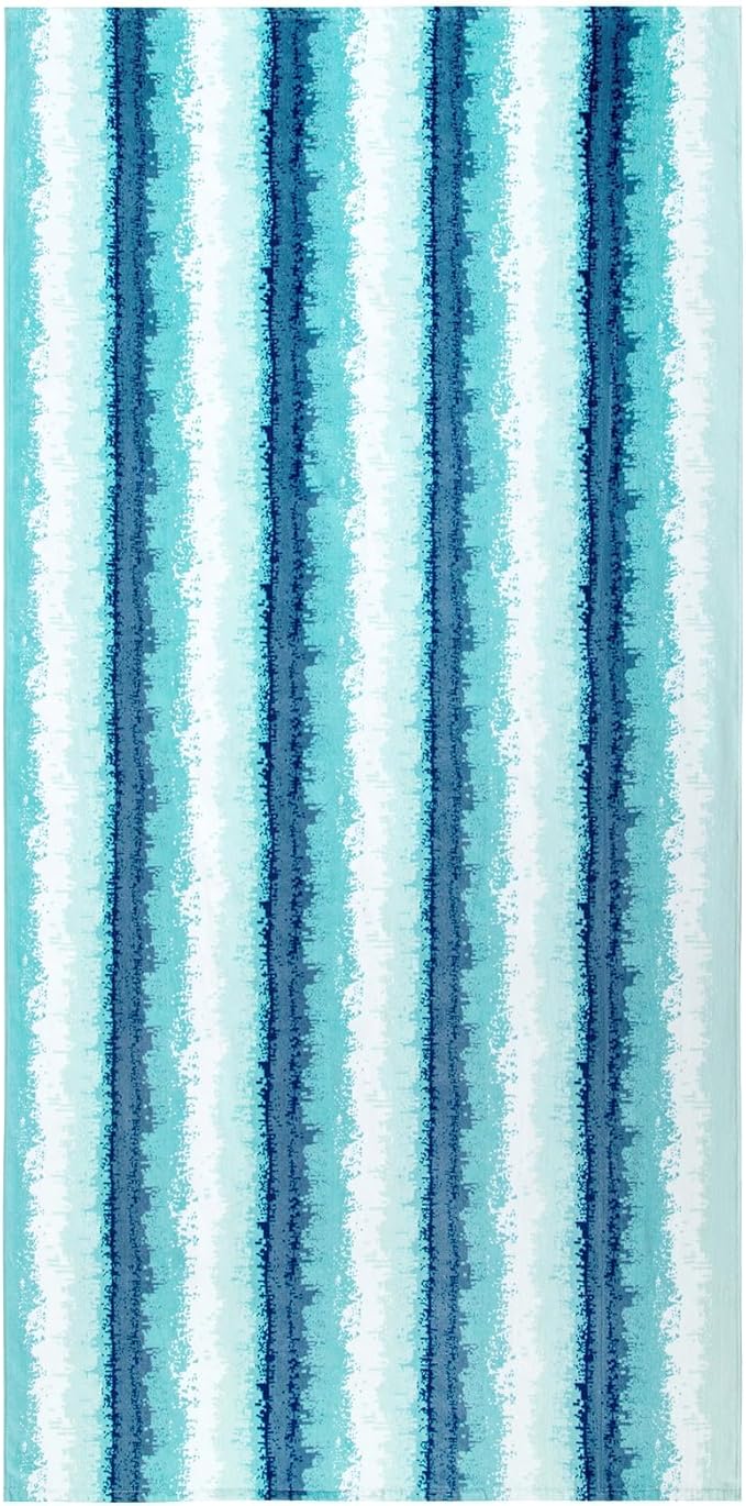 cabanana Large Beach Towel Oversized - Cotton Velour 35 x 70 Inch Coast Waves Camo Striped Terry Pool Towel, Cabana Soft Swimming Towel for Adults Women Men (Teal Blue)