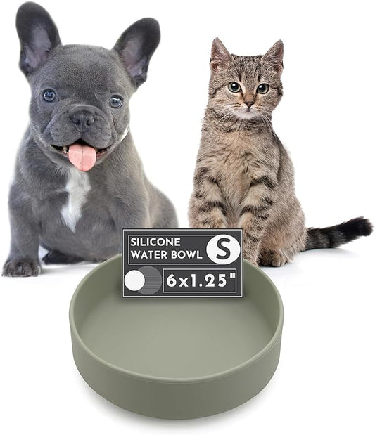 Should We Go? Dog Water Bowl - The Perfect Dish No-Spill, Less Mess Non-Tippable Water & Food Bowl, Pure Silicone with Suction Cup, Fits 2 Cups 6” Across x 1.25” Tall, Ideal for All Pets, Small-Sage