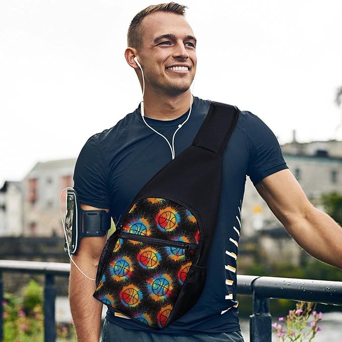 SWEET TANG Unisex Unique Chest Bag Gym Sack Fashion Sling Shoulder Backpack Outdoor Sports Daypack Basketball Paint, Multipurpose Adjustable Bag for Daily Use