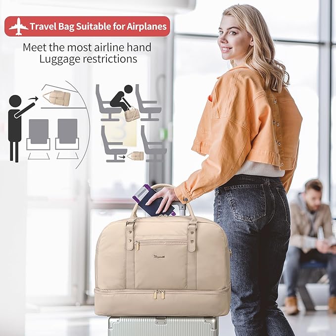 Wogarl Weekender Bags for Women Large Canvas Overnight Bag Travel Duffel Bags Carry on Shoulder Weekend Bag with Shoe Compartment for Travel Night Flight Daily Use