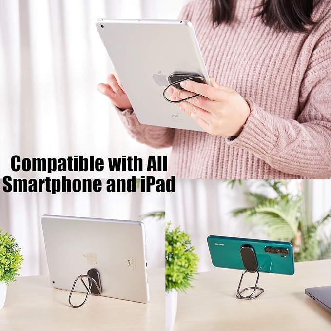 Phone Ring Holder Finger Kickstand Foldable Cellphone Stand 360° Rotation Metal Ring Grip Holder for Magnetic Car Mount Compatible with iPhone Samsung All Smartphone