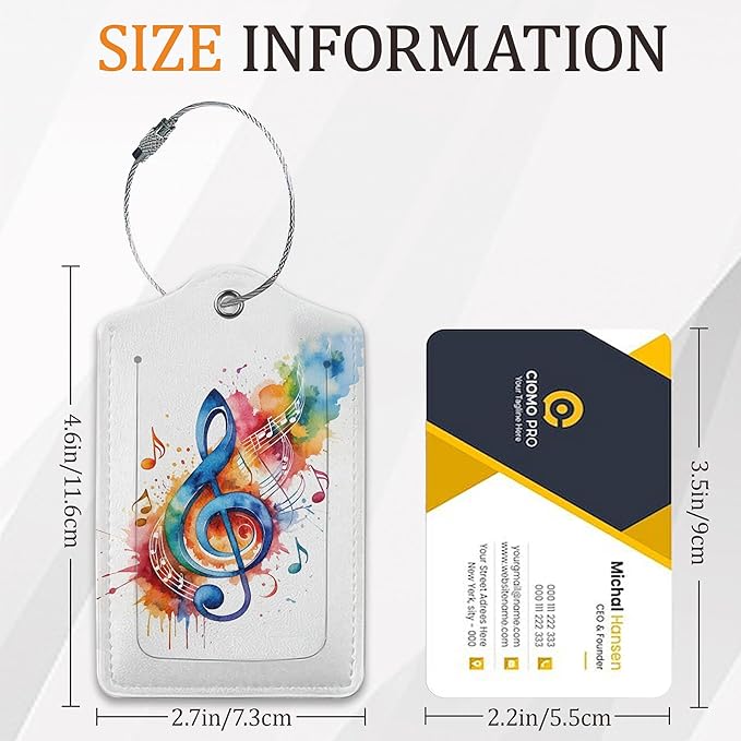 Colorful Note 3 Pack Luggage Tag for Suitcase, Leather Bag Tags with Privacy Cover ID Label and Durable Steel Loop for Cruise Airport Travel