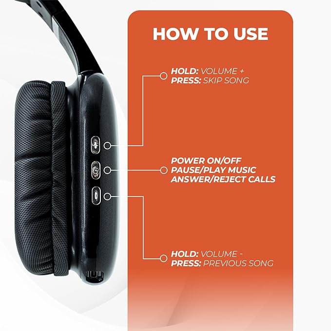 iJoy Ultra Wireless Over-Ear Bluetooth Headphones with Mic, Up to 10 Hours Playtime, Bluetooth Headset 33Ft Range with Backup AUX Cable & SD Slot, Wireless Headphones for Gaming, Work & Gym (Black)