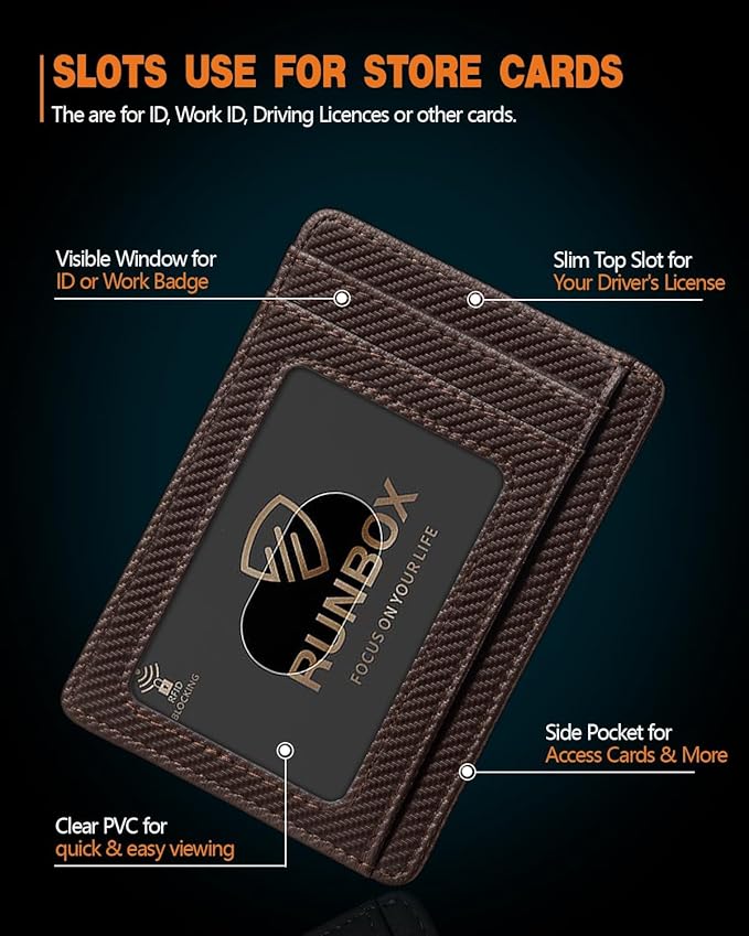 RUNBOX Slim ID Cases Minimalist Front Pocket RFID Blocking Leather Wallets for Men and Women Card Holder Wallets Gifts for men