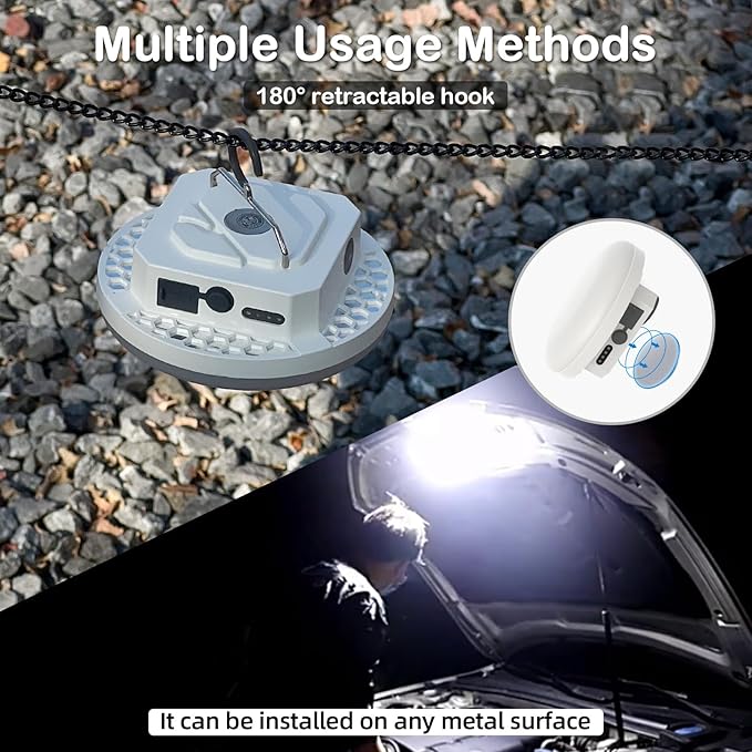 10000mAh Rechargeable Hanging Tent Lighting, Portable 30W 4000LM LED Camping Lantern with Magnet, 4 Lighting Modes, IPX5 Waterproof LED Flashlight for Emergency