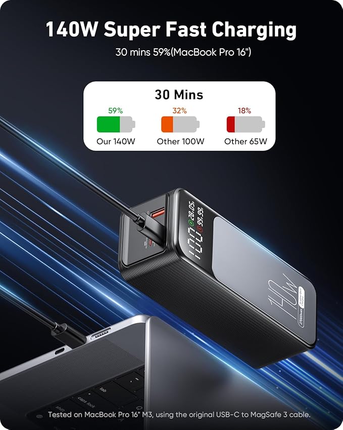 Laptop Power Bank, 140W 27000mAh (99.9Wh) Portable Laptop Charger, PD 3.1 USB C in&Out Fast Charger External Battery Pack for iPhone 17 16 15 Pro Samsung MacBook Dell XPS iPad Steam Deck etc