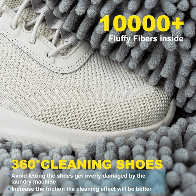 Shoe Wash Bag – Reusable, Protective, Size Adaptable 360° Deep Clean Laundry Bag with Cleaning Fibers for Washing Machine, 2 Pack