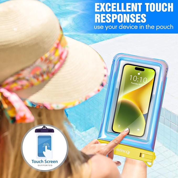 Waterproof Phone Pouch Floating for Beach Essentials, IPX8 Underwater Cell Phone Holder with Lanyard for iPhone 16 15 14 Pro Max, Galaxy S24/23/22 (Iridescent, Regular Size [8.5inch])