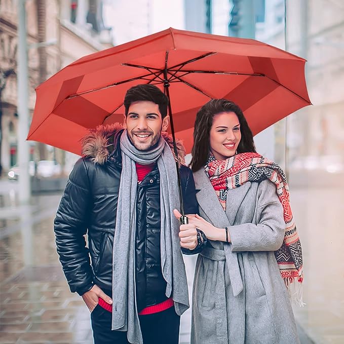 Lejorain Large Folding Golf Umbrella - Compact Mens Umbrellas Travel Rain and Windproof 54inch Collapsible Automatic Open Close Umbrella 210T Teflon Vented Double Canopy