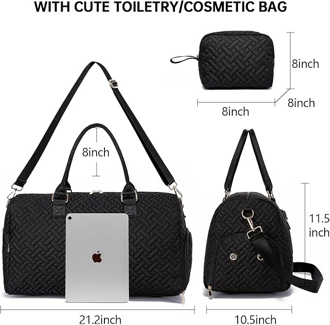 Duffle Bag for Travel, Weekender Bag with Shoe Compartment, Carry On Overnight Bag for Women with Toiletry Bag, Gym Bag with Wet Pocket, Hospital Bags for Labor and Delivery Beige