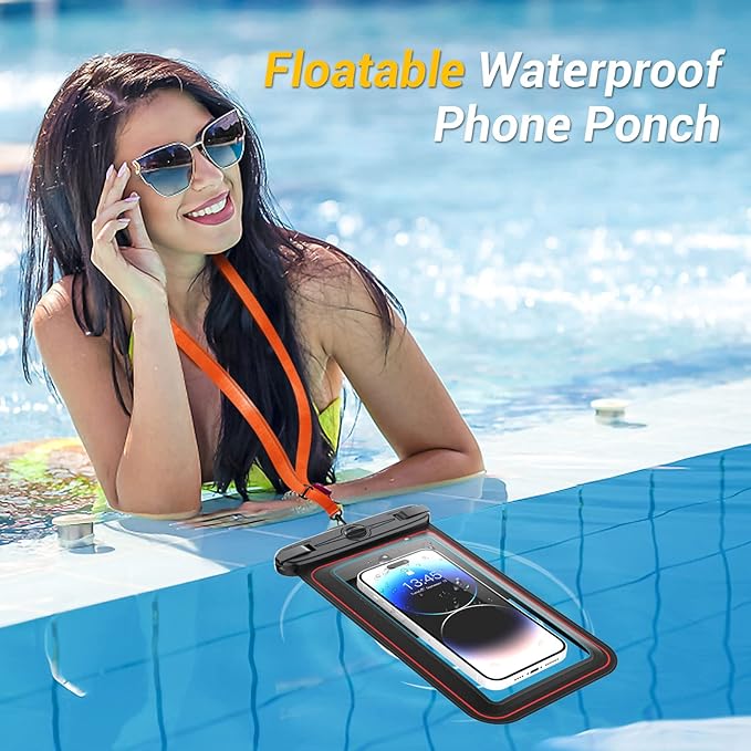 Floating Waterproof Phone Pouch, Large Waterproof Cell Phone Case, IPX8 Phone Dry Bag for iPhone 16/15/14/13/12/11/SE Series, Galaxy S25 Ultra/S24/S23 Up to 9’’ Black