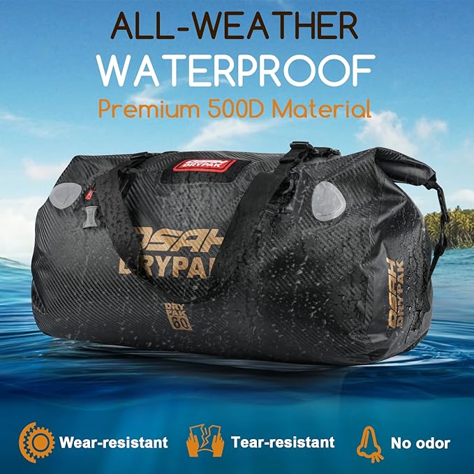 Waterproof Duffel Bag - Motorcycle Dry Bag Tail Bag with Large Storage Space, Waterproof Luggage Duffle Bags with Outer Mesh Zipper Pocket for Camping, Kayaking, Fishing & Traveling