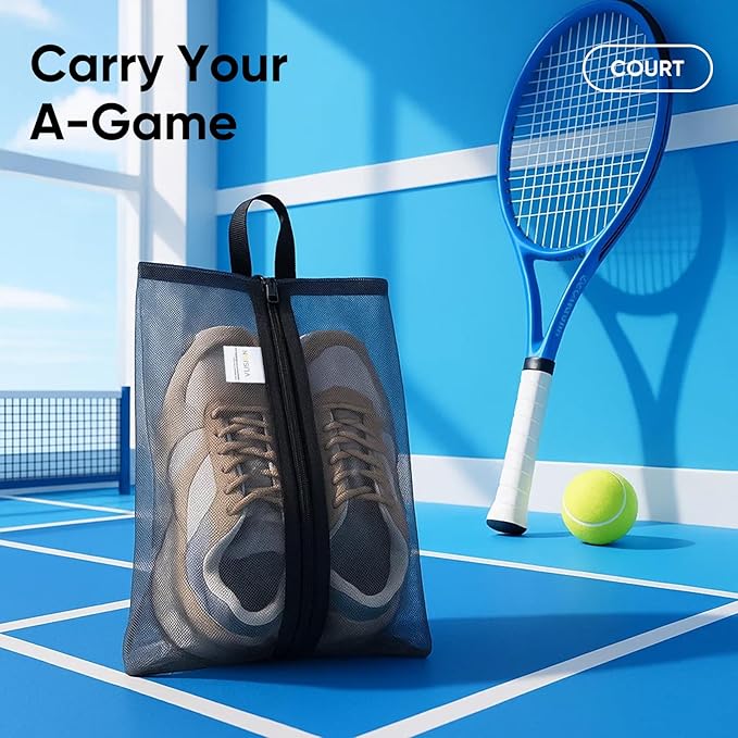 VUSIGN Travel Shoe Bag, Water-Resistant Shoe Pouch for Gym and Sport, Odor-Resistant Soccer Cleats Bag (Gray, 1-Pack)