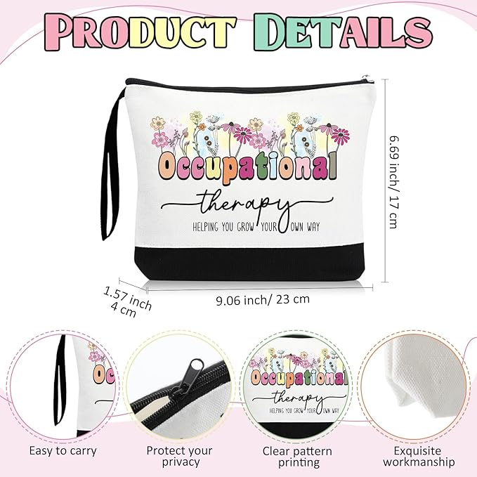 Kacctyen 3 Pcs Occupational Therapy Gifts Canvas Tote Bag Mental Healthy Makeup Cosmetic Bag Psychology Appreciation Keychains OT Gifts for Women Therapists(Cute Occupational)