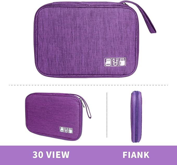 Electronics Travel Organizer,Portable Waterproof Electronic Travel Storage Bag for Small Charging Cord Storage,Charger,Small Electronics,SD Card etc,for Travel,Business -Purple