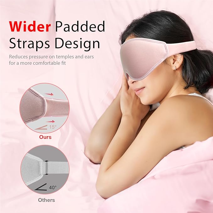 3D Sleep Mask with Earplugs, 100% Light Blackout Eye Mask for Sleep, Washable Sleeping Mask, 0 Pressure Eye Covers for Sleep with Wider Adjustable Strap, Only 1.3oz Light Soft Sleeping Mask (Pink)