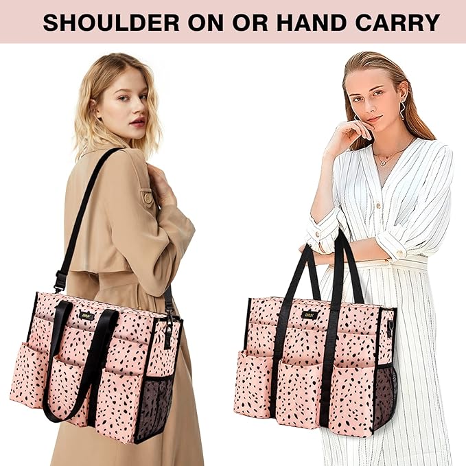 IBFUN Utility Tote Bag with 14/24 Pockets Zip Top Teacher Tote Bag for Teacher/Work Women