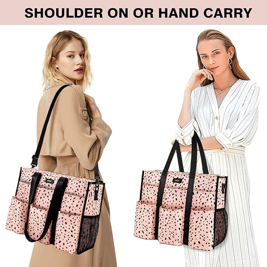 IBFUN Utility Tote Bag with 14/24 Pockets Zip Top Teacher Tote Bag for Teacher/Work Women