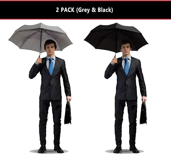 SIEPASA Two Packs Auto Open & Close Small Travel Umbrella Compact for Backpack-Umbrellas for Rain, Windproof Lightweight Strong Mini Portable Umbrellas for Men and Women.& Black, 2 Pack