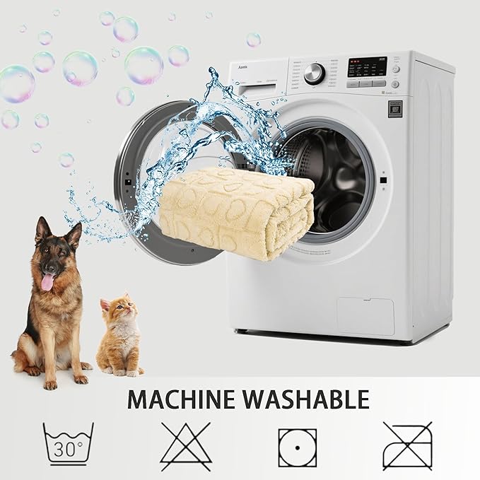 gogobunny Calming Plush Dog Cat Blanket 300GSM Coral Fleece, Ultra-Soft Machine Washable Pet Bedding for Small Medium Dogs Cats Puppies Kittens (Beige, 30x40)