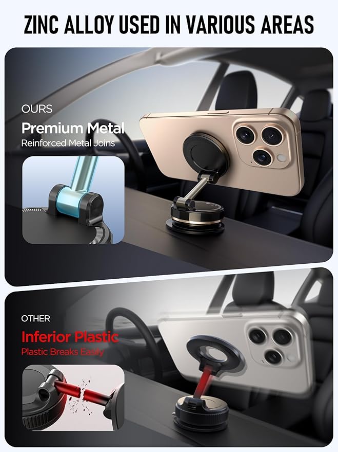 ETODBUWS Upgraded Vacuum Magnetic Car Phone Holder for MagSafe[108+LBS Strongest Suction & 3000gf Strongest Magnetic],360° Adjustable Suction Cup Phone Mount for Car,Gym,Mirror,Men Women-Black