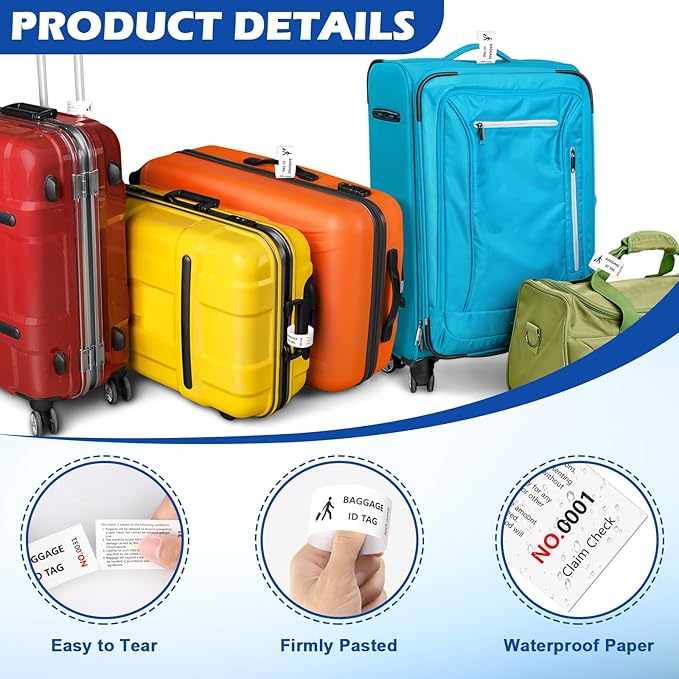 1000 Pcs Paper Hotel Luggage ID Tags with Transfer Tape On Back Luggage Tags Bulk Black Baggage Claim Check Tags Serial Numbering Claim Ticket Baggage Identification for Suitcase Motel Bag Storage