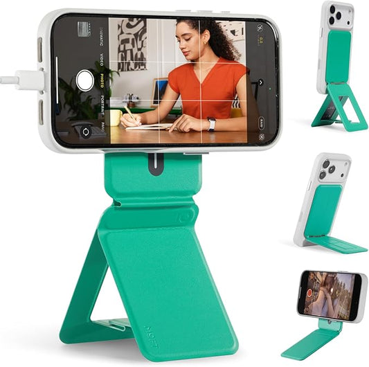 MOFT Phone Tripod Stand Selfie Stick for iPhone, Multi-Angles iPhone Stand, Lightweight & Portable Phone Holder, Strong Magnets, MOVAS Vegan Leather, Travel Essentials, Oz Green (Without Card Slot)