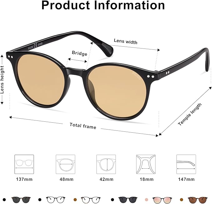 SOJOS Small Round Classic Polarized Sunglasses for Women Men Vintage Style UV400 Lens MAY SJ2113