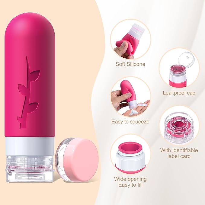 Travel Bottles for Toiletries, Tsa Approved Silicone Containers for Toiletries, Leak Proof Refillable Liquid 3oz 2oz Travel essentials for Shampoo Conditioner Lotion BPA Free