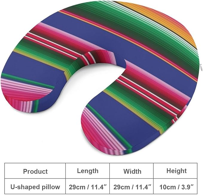 Luxury Memory Foam U-Shaped Neck Pillow Travel Support, Novel Colorful Mexican Blanket Stripes U-Shape, Removable Breathable Cover Home Office