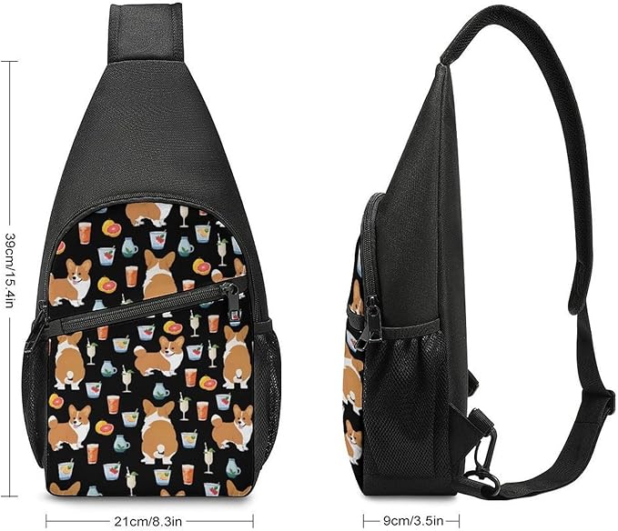 SWEET TANG Cute Sling Shoulder Backpacks Shiba Inu Black Print Dog And Beverage Bags Chest Sack, Anti Theft Crossbody Rucksack for Hiking Traveling Sports, Multipurpose Daypacks for Men Women