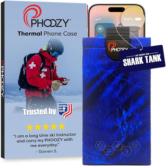 PHOOZY XP3 Ultra-Durable Thermal Phone Case for Extreme Cold | Insulated Phone Case Extends Battery Life 4X | Snowboard & Ski Gear | As Seen on Shark Tank | Large- Blue
