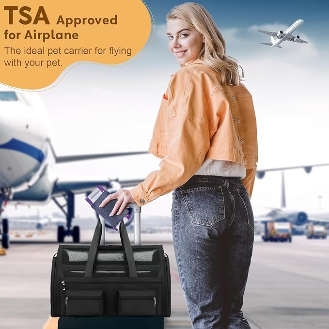 Cat Carrier, Small Dog Carrier for Small Medium Pets Up to 15 Lbs，Pet Carrier Airline Approved,Soft-Sided Puppy Travel Bag with Safety Zippers,Chihuahua Carry Case, Kitty Cloth Cage
