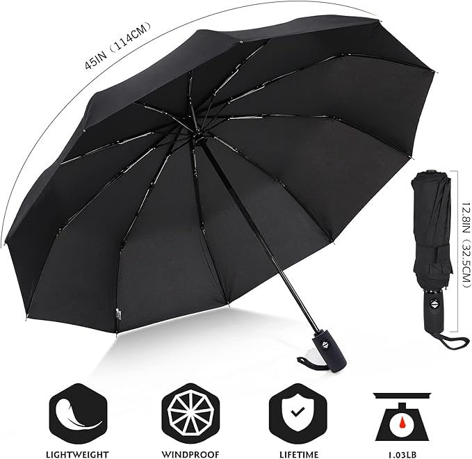 ZOMAKE Travel Umbrella Compact - 10 Ribs Portable Collapsible Umbrellas for Rain Windproof - Paraguas Automatic Small Folding Umbrella Lightweight Packable Umbrella for Women Men