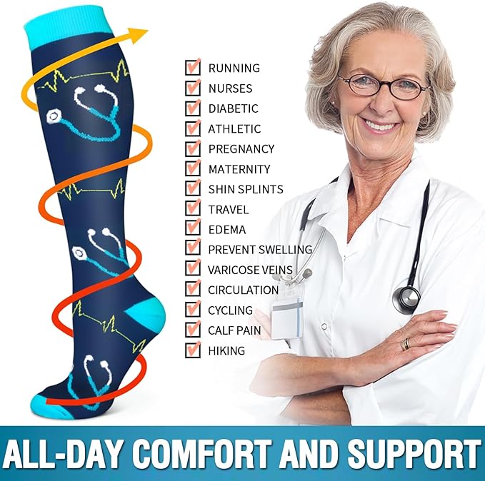 Bluemaple 6 Pack Copper Compression Socks for Women and Men Circulation-Best Support for Medical, Running,Nursing,Athletic