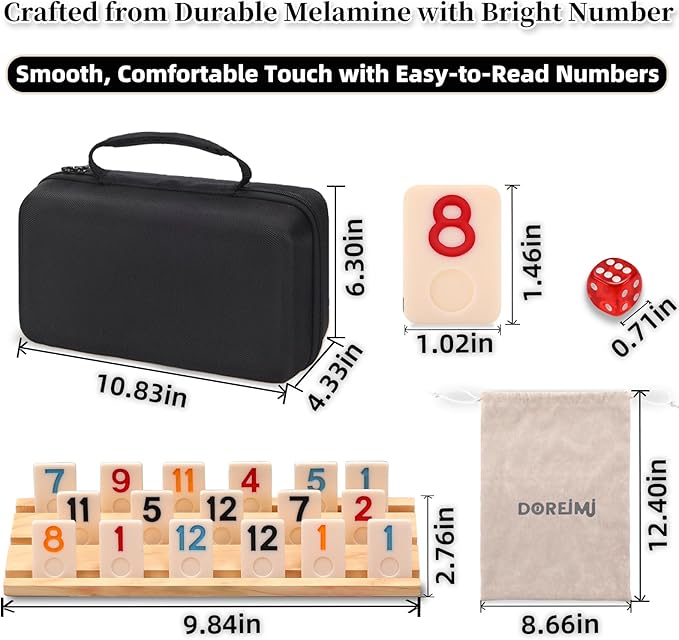 Upgraded Rummy Cube Game Set 4 Players, Travel Family Board Game for Adults and Kids Age 8+,Birthday Gifts for Women Men Dad Mom （108 Tiles+4 Racks ）