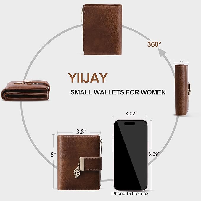 yiijay Small Wallet Women RFID Blocking Leather Bifold Wallet Credit Card Holder for Women Ladies Compact Wallet Mini Purse With Zipper Pocket